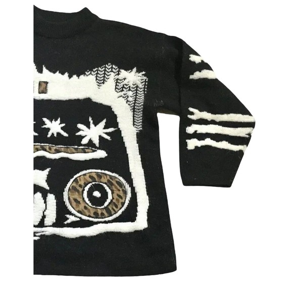 Vtg 80s 90s Kitty Hawk Vivian Wang Abstract Crew Pullover Sweater Cheetah M L - Picture 4 of 15